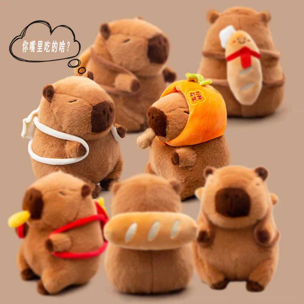 22cm 32cm Amusing Food Capybara Plush Toys Stuffed Capibara With Mini Bagel Crossiant Baguette Chip Bread Soft Doll Perfect Gift