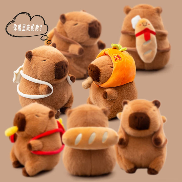 22cm 32cm Amusing Food Capybara Plush Toys Stuffed Capibara With Mini Bagel Crossiant Baguette Chip Bread Soft Doll Perfect Gift