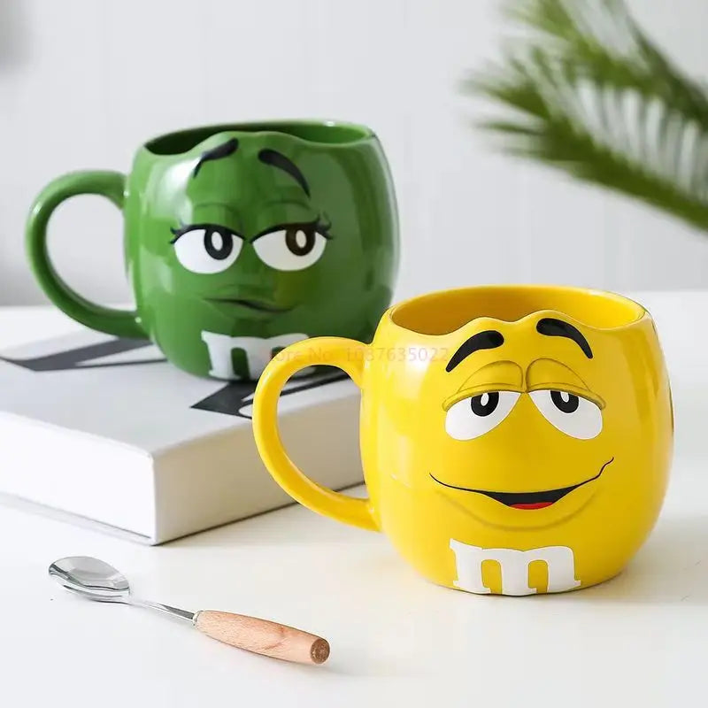 New Hot Chocolate M Beans Ceramics 680ml Mark Water Cup High-Capacity Family Set Table Supplies Funny Facial Expression Cup Gift