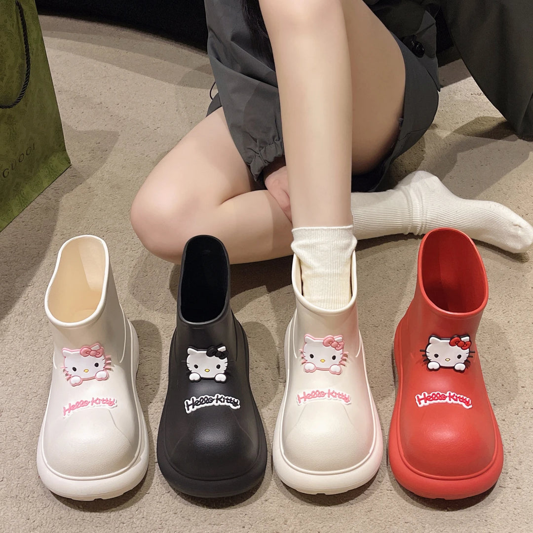 Kawaii Hellokitty Periphery Rain Shoes Cartoon Cute Wear Boots Outside Waterproof Rain Shoes New Versatile Student Thick Bottom