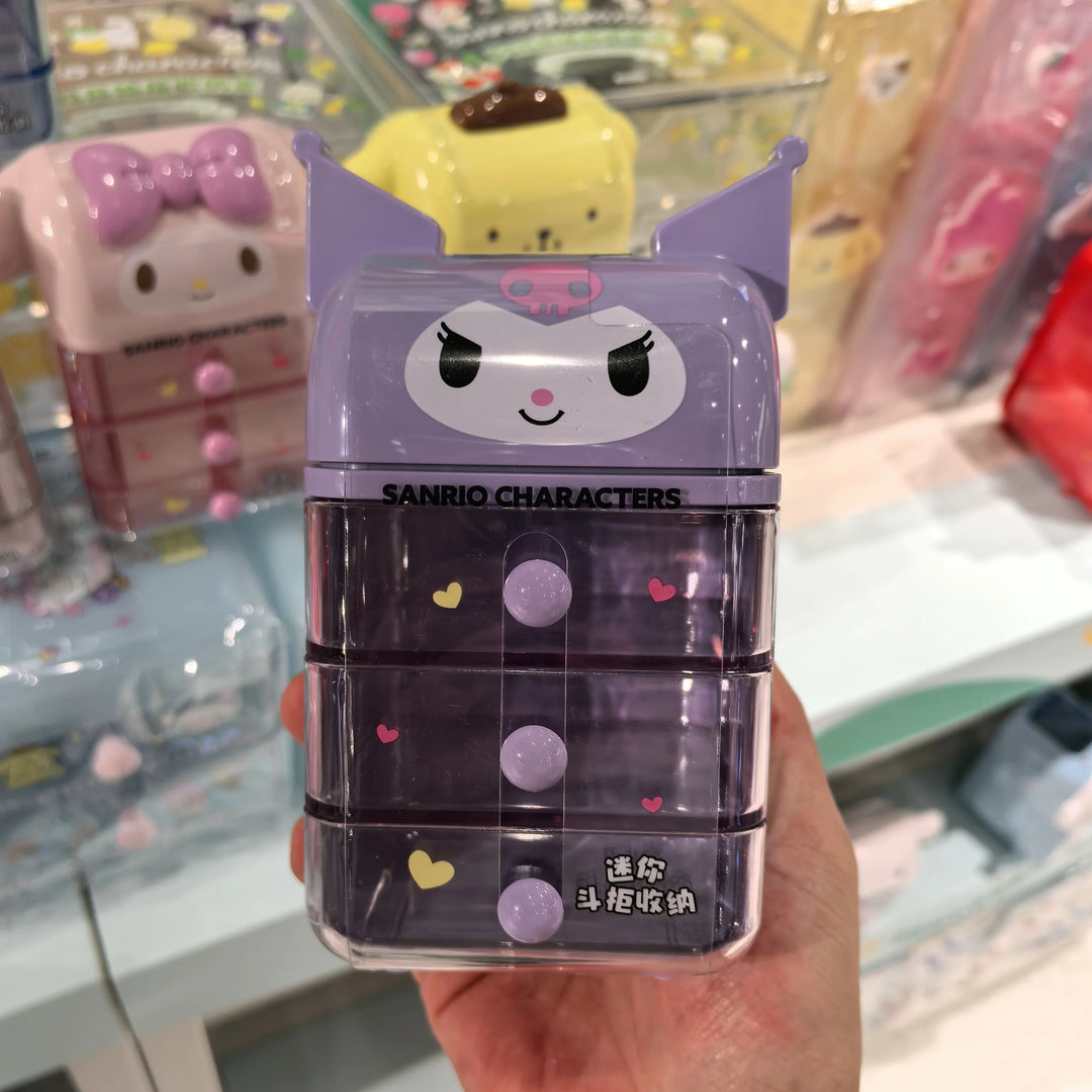 Hellokitty Cinnamoroll Kuromi Mini Dresser Storage Box 3 Layer Drawer Desktop Organizer Cute Jewelry Makeup Case For Girls