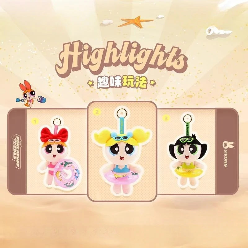 15cm cartoon The Powerpuff Girls Plush Doll Key Chain Swimming Ring Dress Up Doll Cute Backpack Pendant Children's Holiday Gift