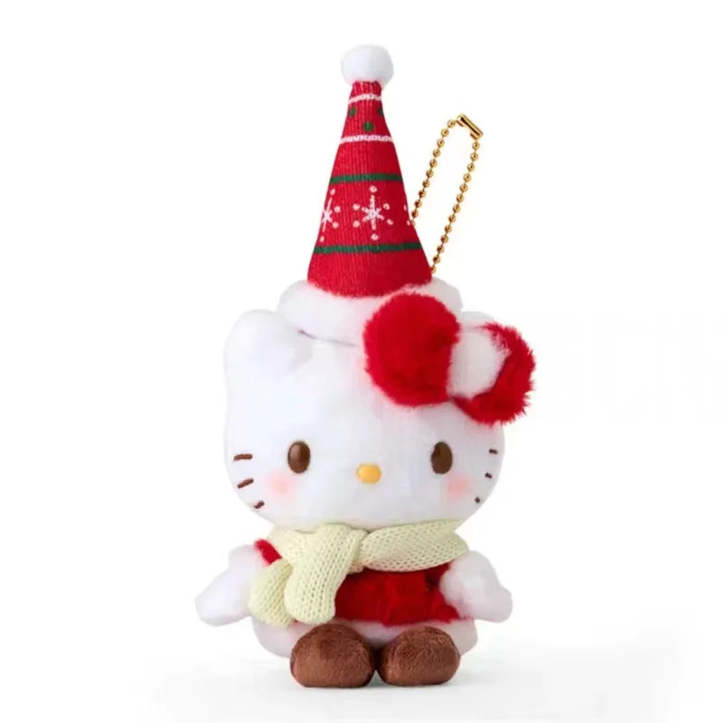 Kawaii Sanrio My Melody Hello Kitty Christmas Hat Scarf Plush Backpack Pendant Stuffed Doll Keychain Decoration Birthday Gift