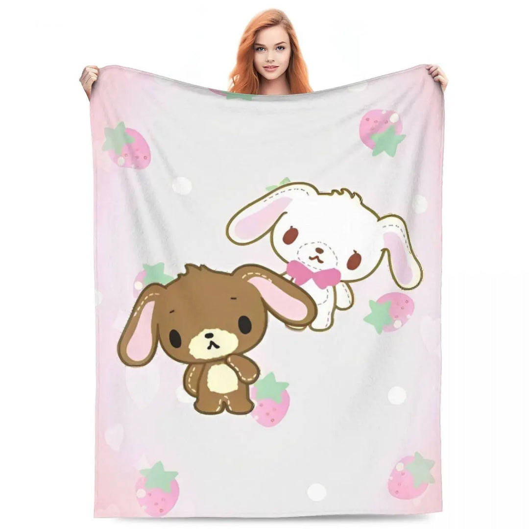 Cartoon Sugarbunnies Flannel Throw Blanket Blanket for Sofa Couch Super Warm Plush Thin Quilt