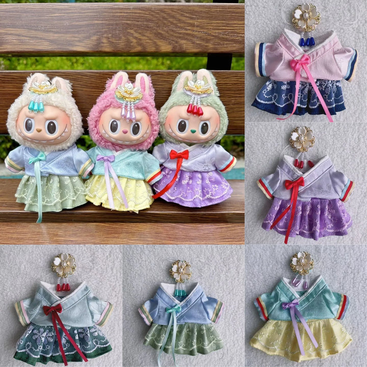 For 15/17cm Labubu Hanbok Dress 1st/2nd/3rd Gen Fit Premium Korean Princess Gown Yanji Style Halloween Costume for Doll Decor