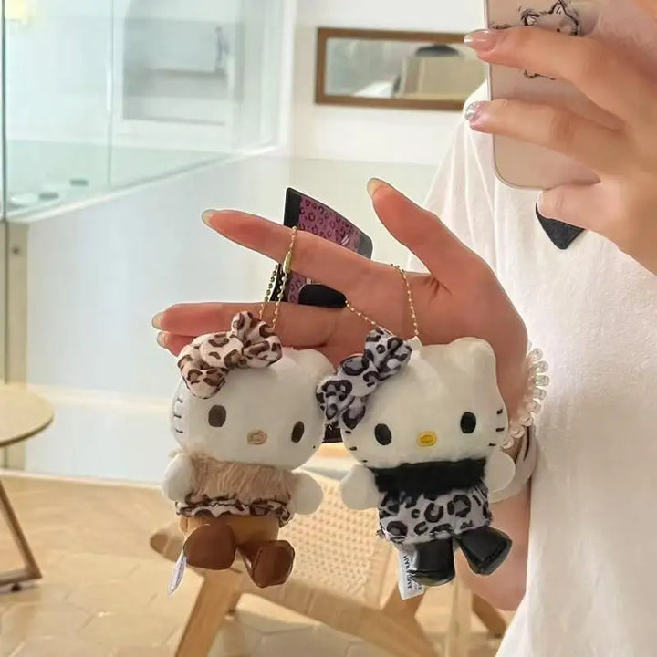 Kawaii Sanrio Hello Kitty Plush Toys Leopard Print Backpack Pendant Cute Cartoon Stuffed Doll Keychain Accessories Birthday Gift
