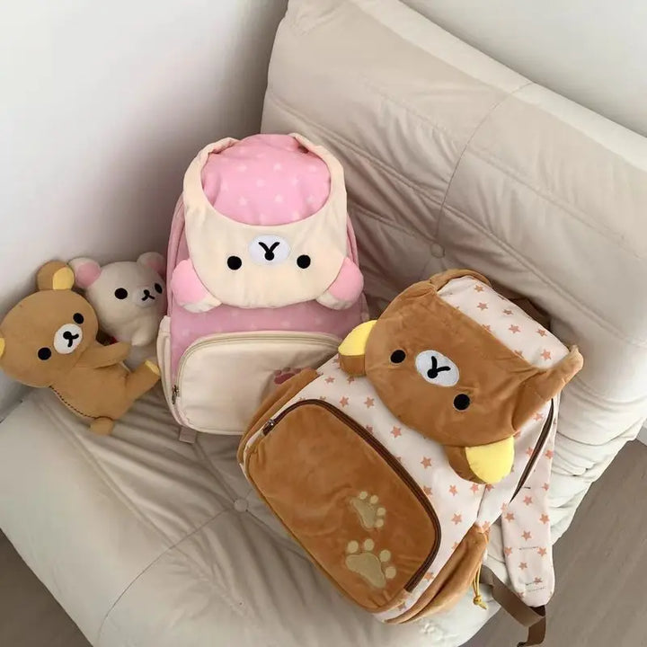 Kawaii Cute Bear Rilakkumas Plush Backpack Large Capacity Anime Backpack Stylish Student School Bag Shoulder Bags Schoolbag