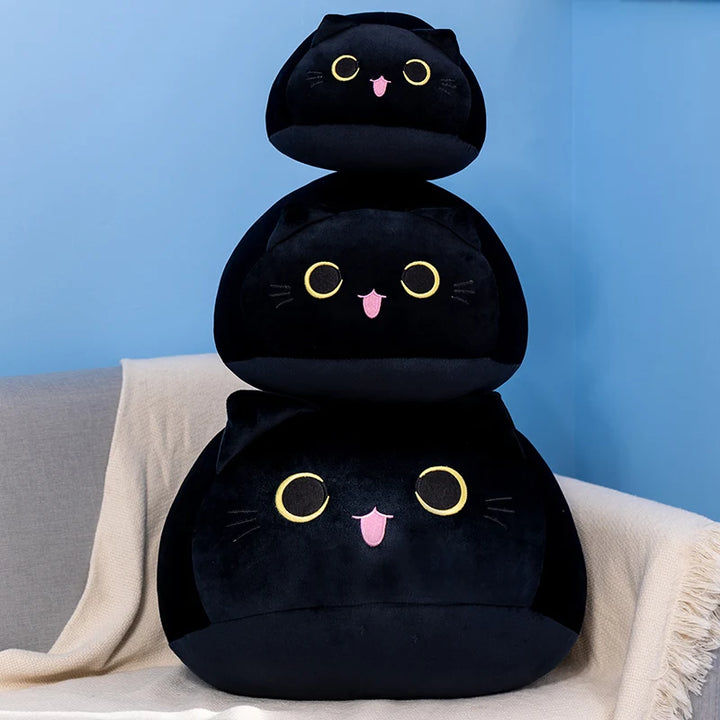 Cute Pink Black Cat Plush Toy Stuffed Soft Round Ball Shaped Husky Cat Doll Pillow Cushion Kids Toys Birthday Christmas Gift