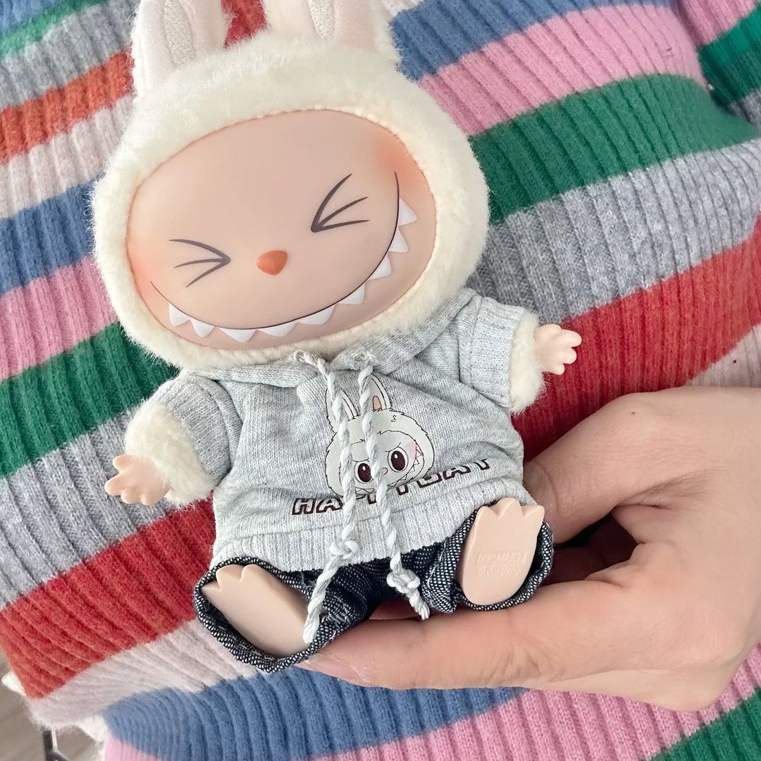 15cm/17cm Labubu Doll Clothes Sitting Party 1st 2nd Generation Outfit White Black Bear Hoodie DIY Gifts