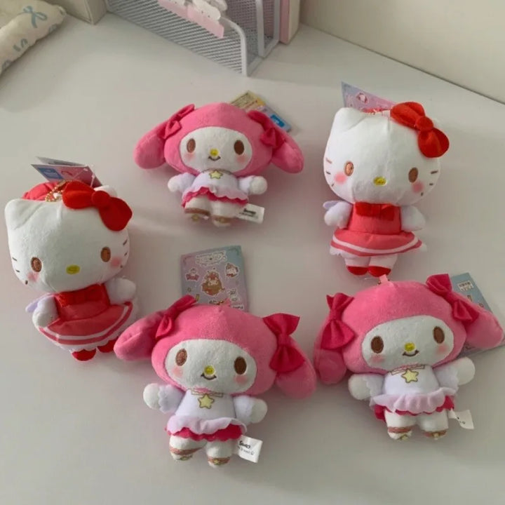 kawaii Sanrio Plush Toys Pendant Kuromi Cinnamoroll Cardcaptor Sakura series bow Kitty cat MY melody plush keychain bag charm