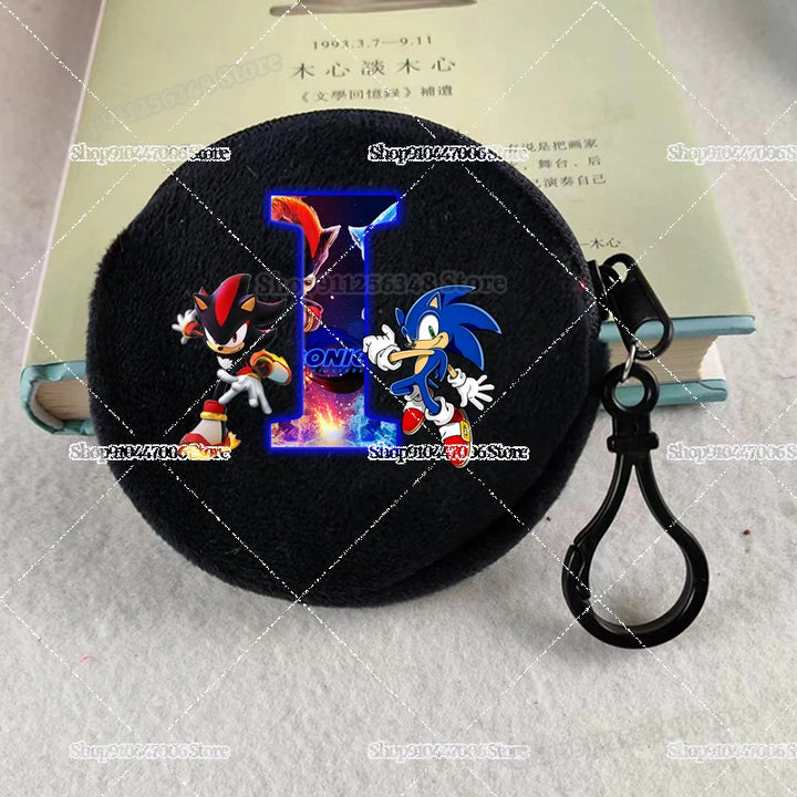 Sonics Plushes Coin Purses for Kids Mini Round Wallets Cartoon LetterA-Z Card Holders Handbags Black Keychains Pendants Bag Gift