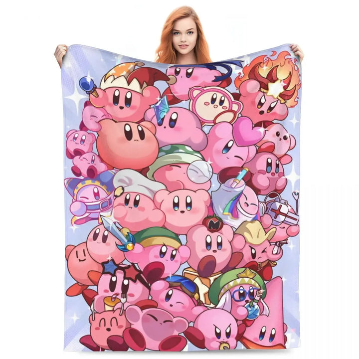 Video Games Knitted Blankets Coral Fleece Plush Kawaii Kirbyys Lightweight Thin Throw Blankets for Home Couch Bedspread