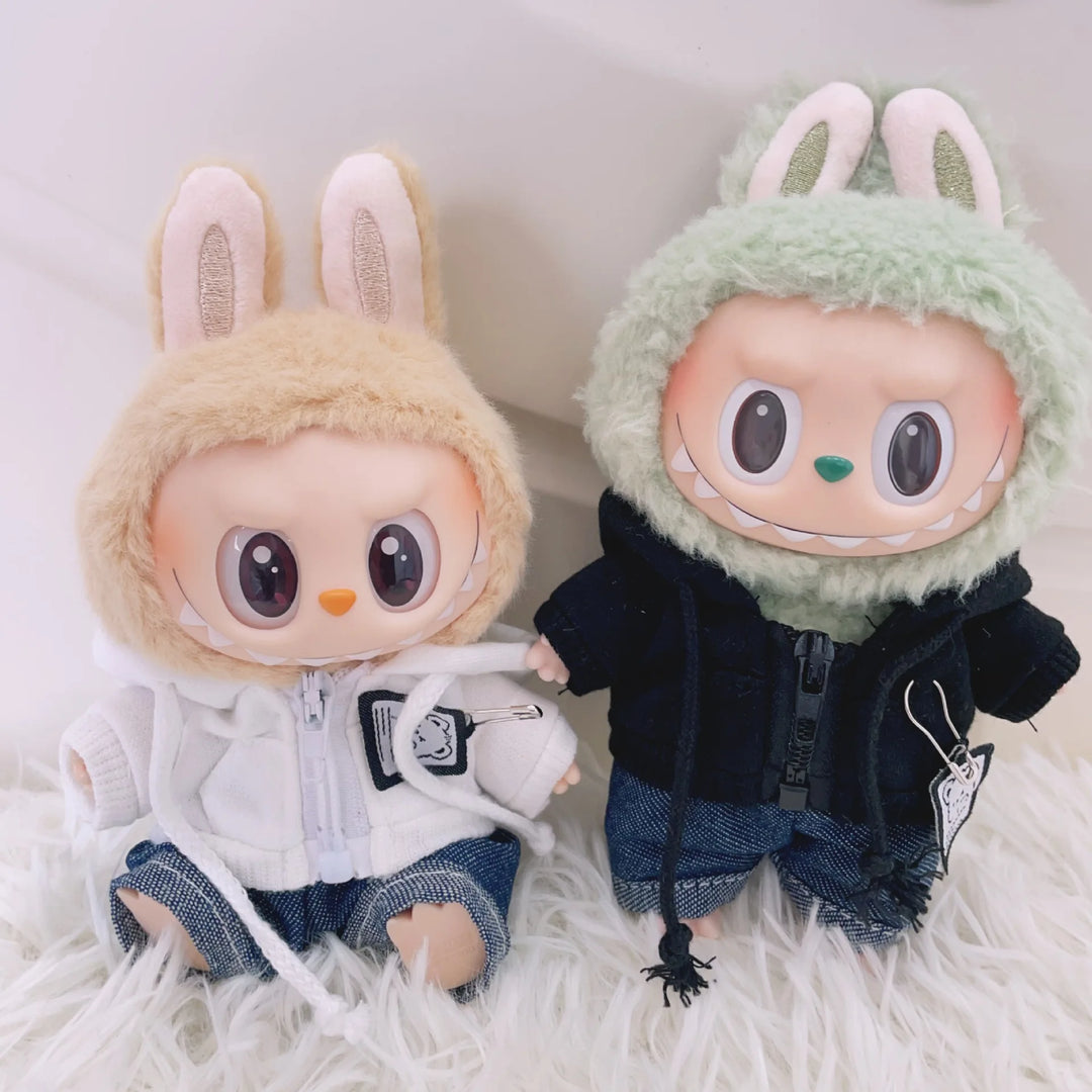 15cm/17cm Labubu Doll Clothes Sitting Party 1st 2nd Generation Outfit White Black Bear Hoodie DIY Gifts