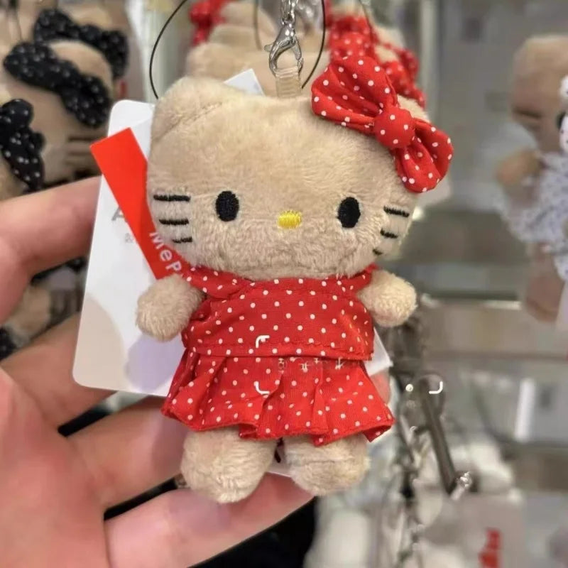 NEW Sanrio Black Skin Hello Kitty Plush Toys Keychains me Polka dot red skirt black leather Kitty Backpack Pendant Stuffed Doll