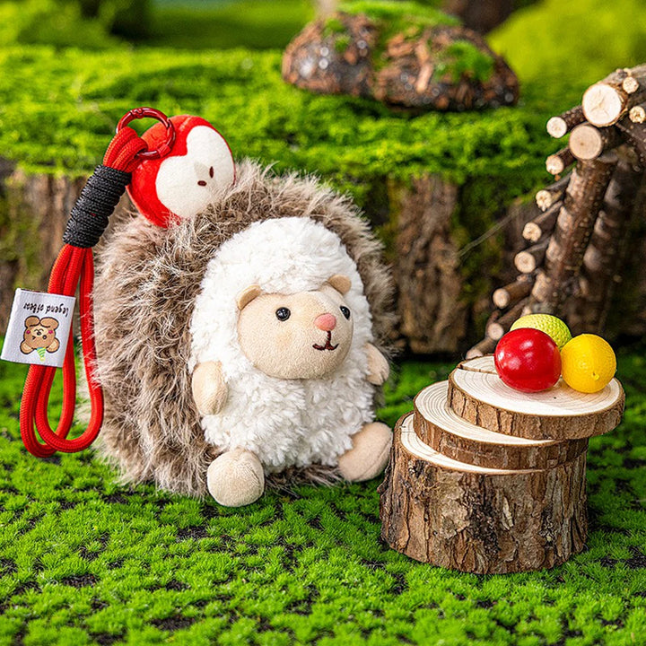 Fluffy Hedgehog Stuffed Animal With Red Apple Pendant Plush Toys Cartoon Simulation Hedgehog Soft Dolls Key Holder Bag Accessory
