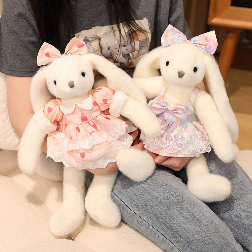 Garden Rabbit Plush Toys In Floral Dresses Princess Bunny Wearing Bows Kawaii Birthday Presents Christmas Gifts For Girl Friend