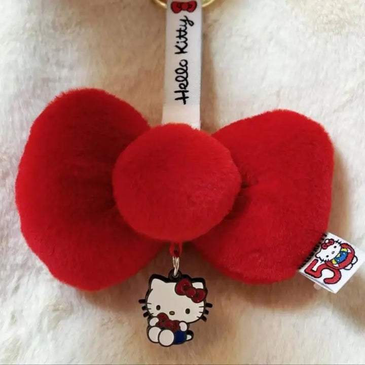 Kawaii Sanrio Hello Kitty 50Th Anniversary Bow Keychain Cartoon Plush Toys Backpack Pendant Peripheral Friends Birthday Gifts