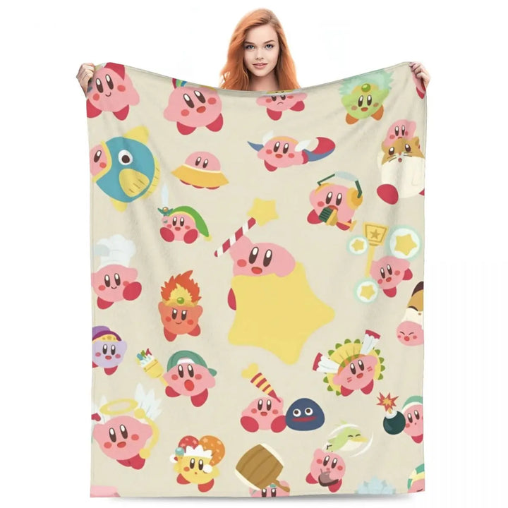 Video Games Knitted Blankets Coral Fleece Plush Kawaii Kirbyys Lightweight Thin Throw Blankets for Home Couch Bedspread
