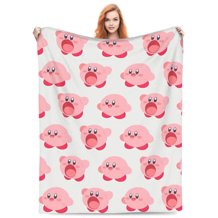 Video Games Knitted Blankets Coral Fleece Plush Kawaii Kirbyys Lightweight Thin Throw Blankets for Home Couch Bedspread