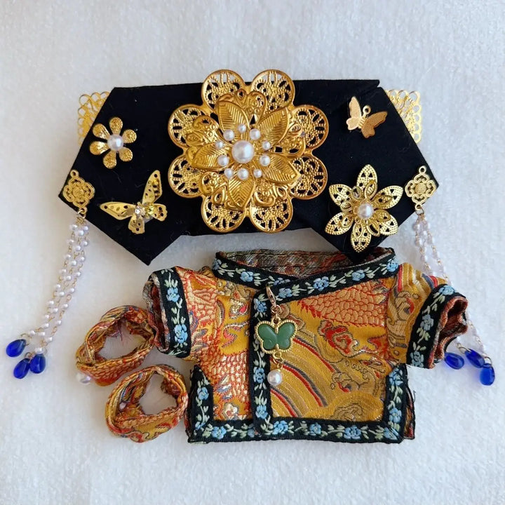 17cm Labubu Qipao Costume 1-3 Gen Fit Chinese Style Princess Outfits with Hairpieces Oriental Doll Clothes for Halloween Decor