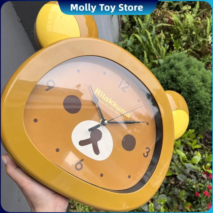 Kawaii Cute Bear Rilakkumas Wall Clock Mute Seconds Quartz Clock Cartoon Wall Mounted Clock Bedside Room Home Decor Clock Gifts