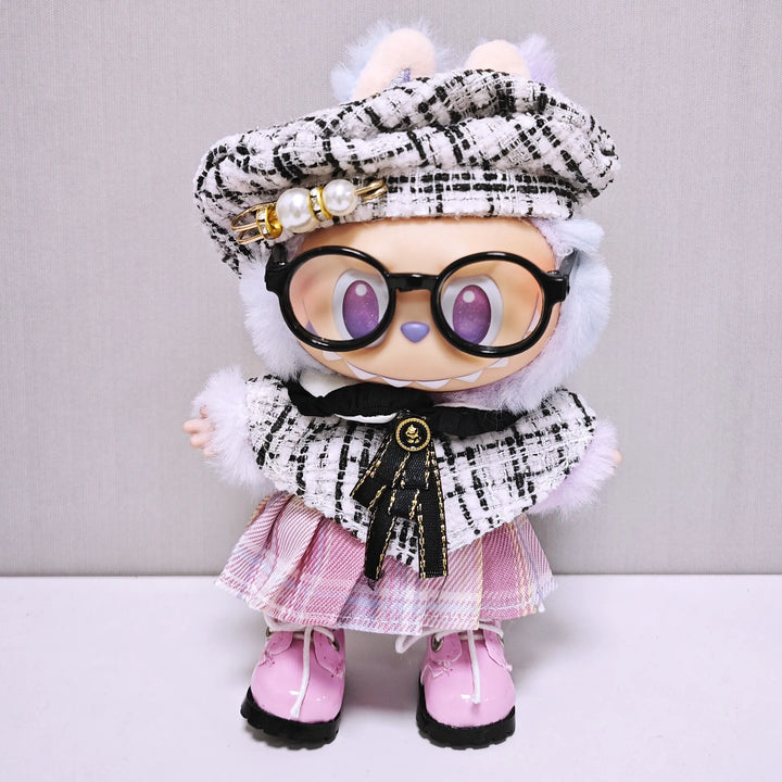 Labubu 1-3 Gen Doll Clothes Cape Tweed Style Outfit Set Elegant Plush Costumes for 15cm/17cm Vinyl Dolls Gift for Labubus Fan
