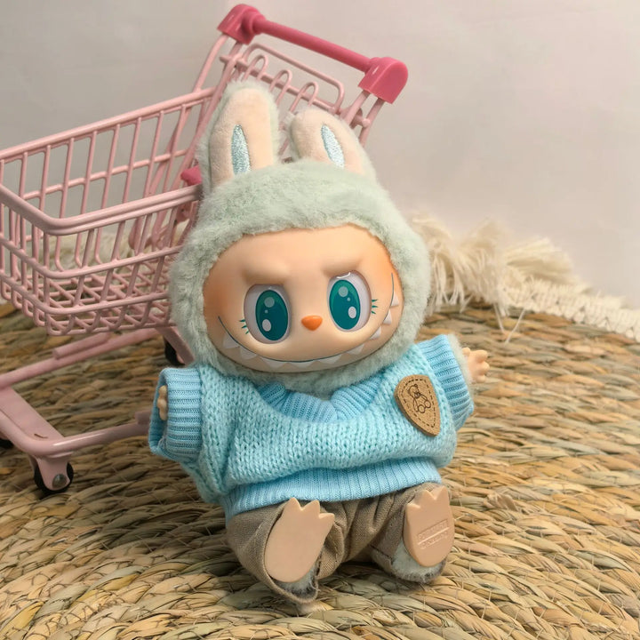 Labubu Doll Clothes Blue Outfit with Camera Hat Shoes Set 15/17cm Plush Doll'S Clothes Replacement Labubu I II Dolls Accessories