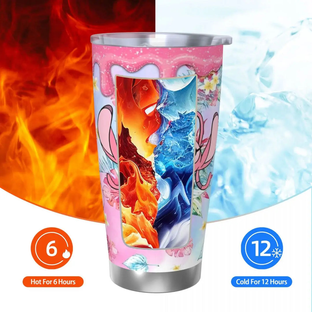 Stitch Cartoon Angel 624 Insulated Tumbler with Lid Vacuum Thermal Mug Outdoor Portable Car Bottle Cups, 20oz