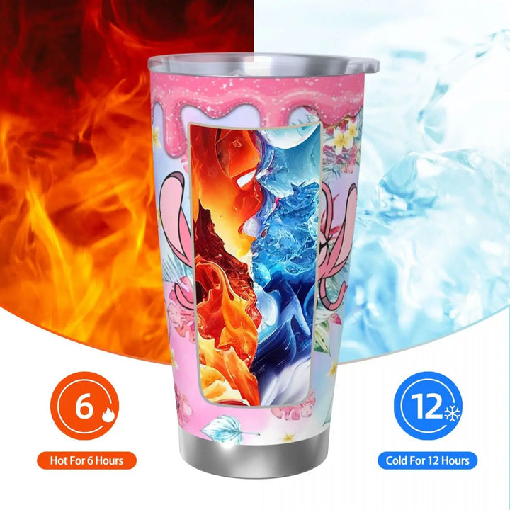 Stitch Cartoon Angel 624 Insulated Tumbler with Lid Vacuum Thermal Mug Outdoor Portable Car Bottle Cups, 20oz