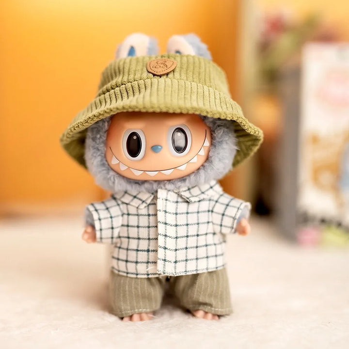 Cute Mini Plush Doll'S Dress with Hat17cm Labubu I II Idol Dolls Accessories For Korea Kpop Exo Sitting Party Clothing