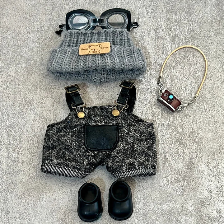 Clothes For Labubu Dolls 15/17Cm For LABUBU Sitting Party 1St 2Nd 3Rd Gen Ink-Black Overalls Set Apparel Accessories