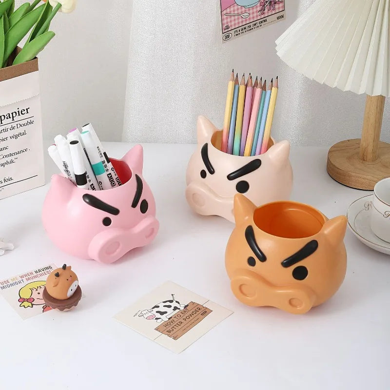 Cartoon Action Masked Pencil Holder Cute Stationery Makeup Brush Storage Box Creative Desktop Ornament Student Holiday Gift