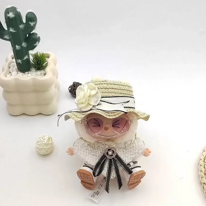 For 17cm Labubu Doll Fashion Cloak Set High-end Trendy Straw Hat with Unique Design Accessories  1/2 Generation Universal