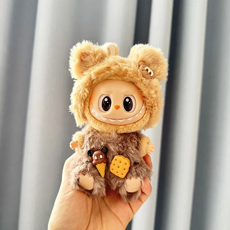 17cm Mini Plush Doll's Clothes Bear Rabbit Labubu I Ii Idol Dolls Sitting Party Clothing Outfit Bib Pants Overalls Accessories