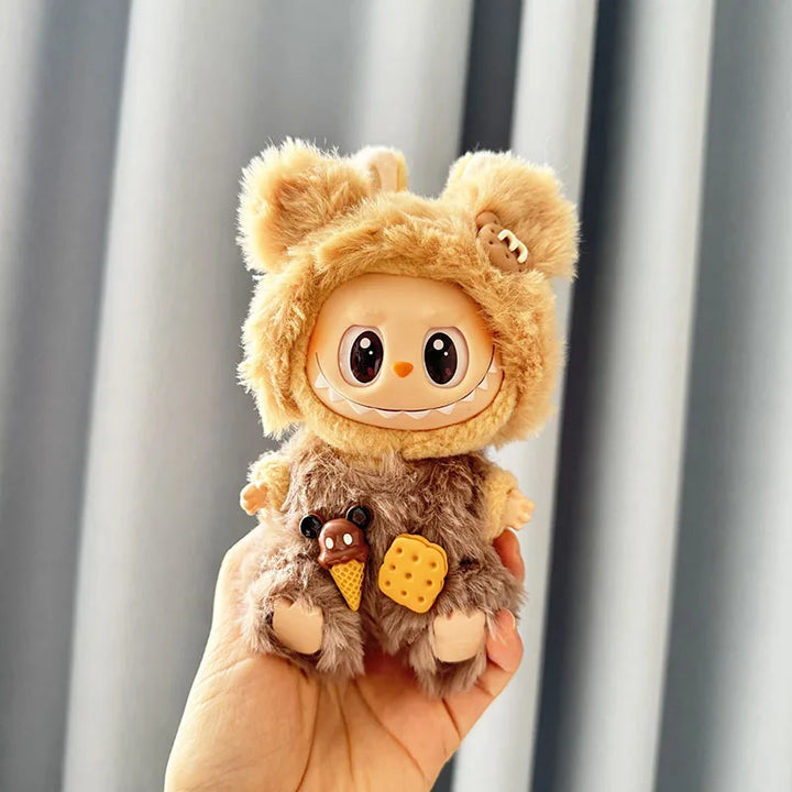 17cm Mini Plush Doll's Clothes Bear Rabbit Labubu I Ii Idol Dolls Sitting Party Clothing Outfit Bib Pants Overalls Accessories