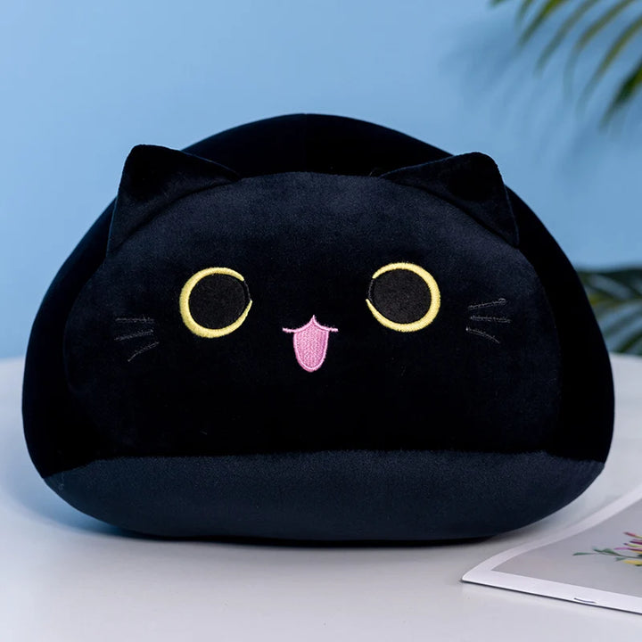 Cute Pink Black Cat Plush Toy Stuffed Soft Round Ball Shaped Husky Cat Doll Pillow Cushion Kids Toys Birthday Christmas Gift