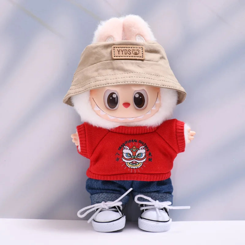 Labubu Doll Clothes Fashionable T-shirt Jeans Cap Dress Up Accessories 15/17cm Plush Doll'S Clothes Replacement