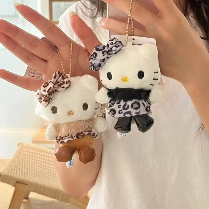 Kawaii Sanrio Hello Kitty Plush Toys Leopard Print Backpack Pendant Cute Cartoon Stuffed Doll Keychain Accessories Birthday Gift