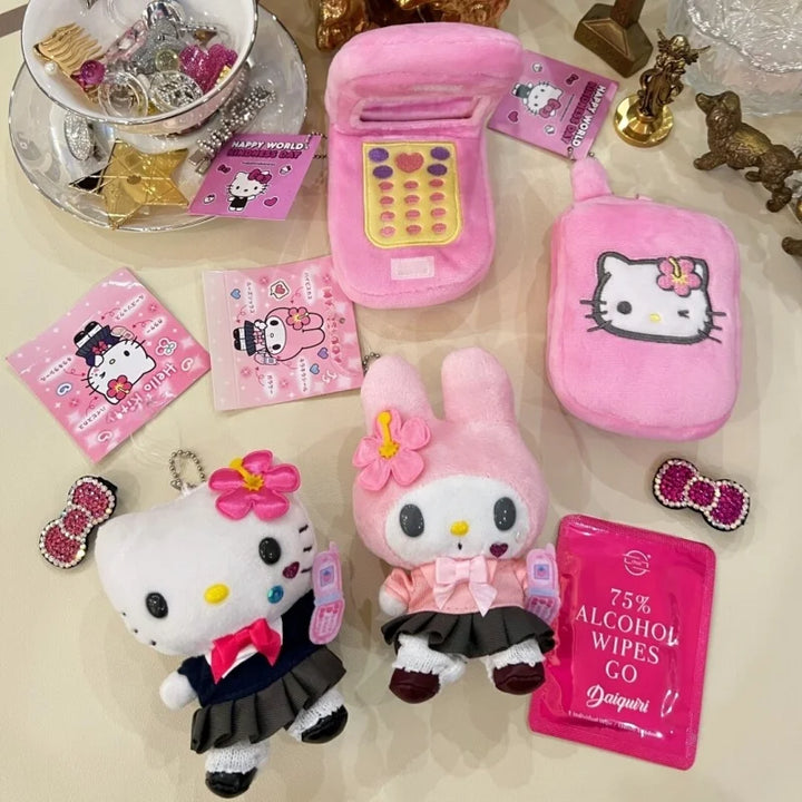 Kawaii my melody Plush Doll Keychain sanrio hello kitty Bag Accessories Heisei uniform HotGirls Y2K Kitty Cat Schoolbag Pendant
