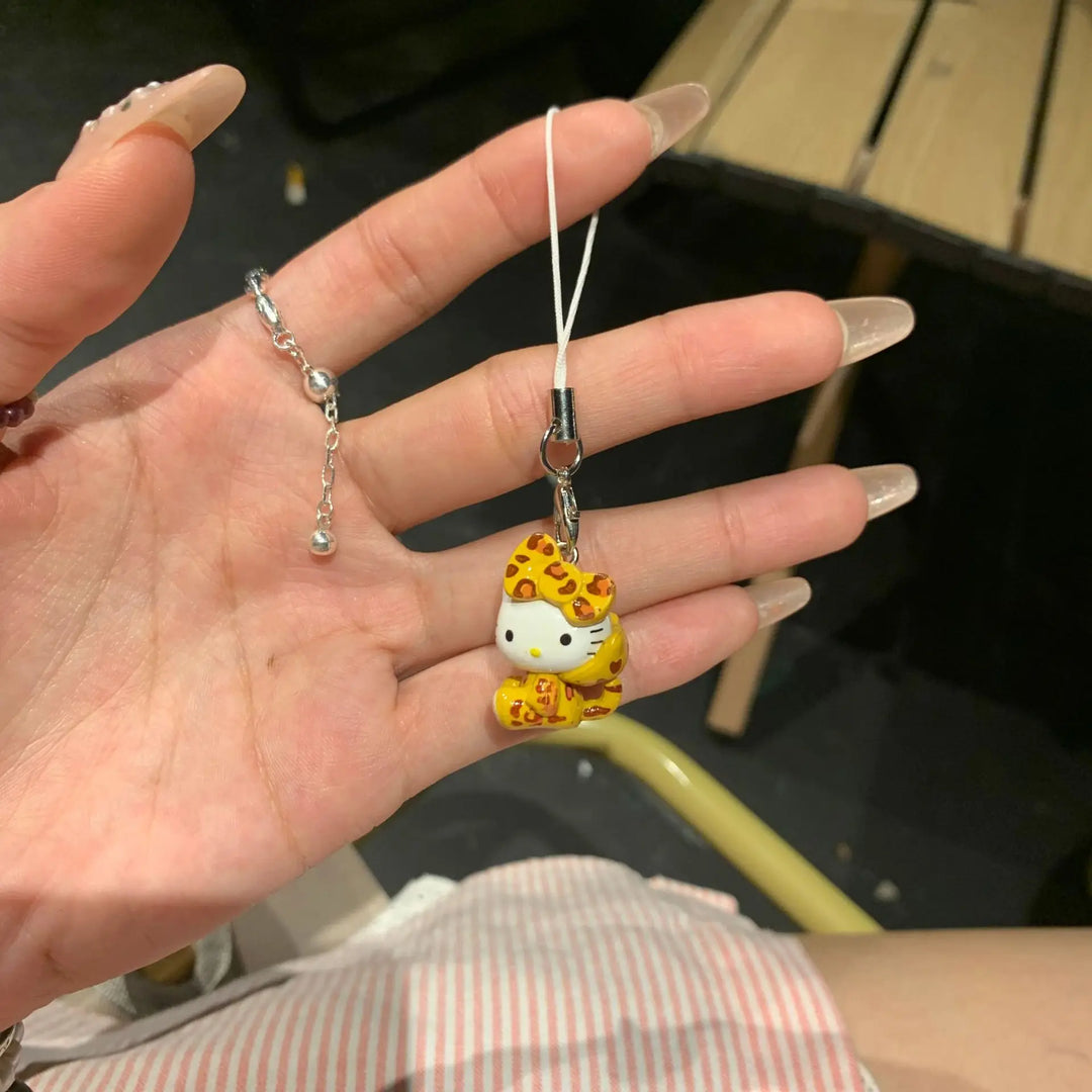 Kawaii Sanrio Hello Kitty Leopard Print Phone Case Keychain Bag Ccd Camera Pendant Creative Peripheral Holiday Gift Accessories