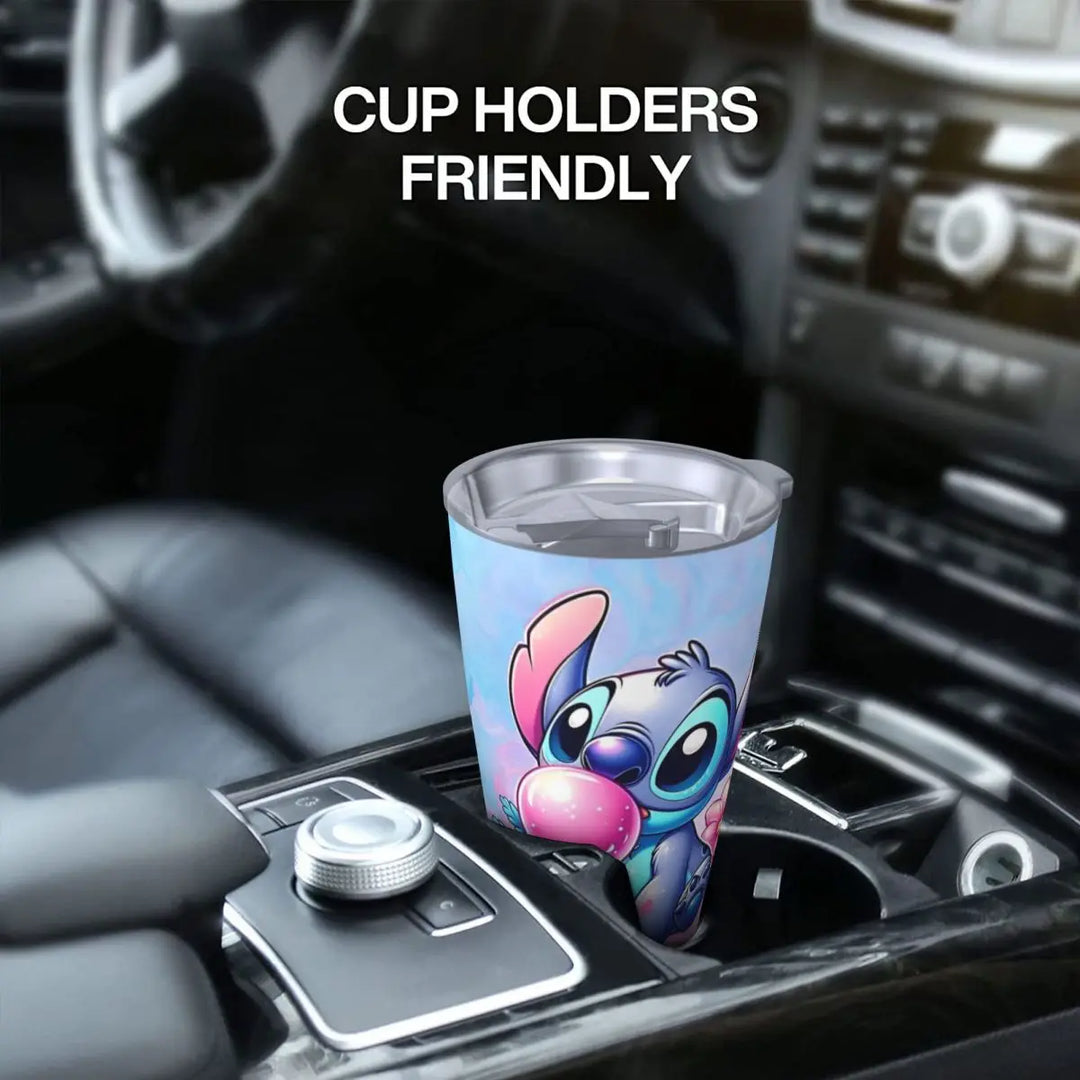 Cartoon Kawaii Stitch Insulated Tumbler with Lid Stainless Steel Thermal Mug Office Home Car Bottle Cup, 20oz