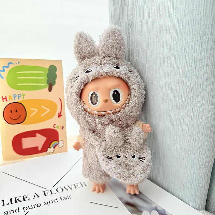 15cm/17cm Labubu Doll Clothes LABUBU Sitting Party 1st 2nd and 3rd Generation Outfit Cloud Fleece Totoro Set Gift for Labubu Fan