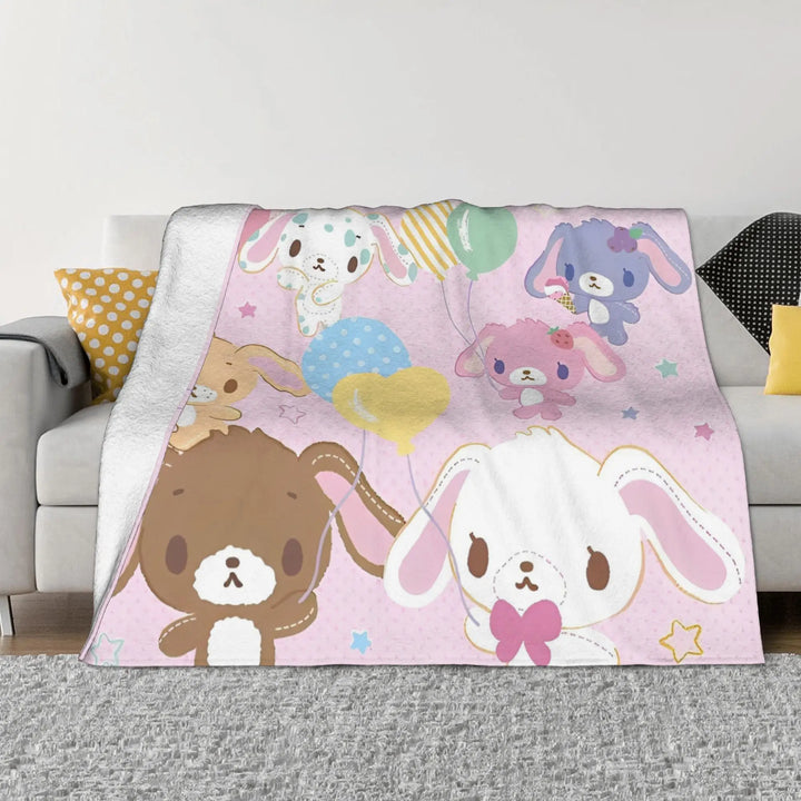 Cute  Sugar Rabbit Blanket Sanrio Sugarbunnies Flannel Funny Warm Throw Blanket for Bedding Lounge Decoration