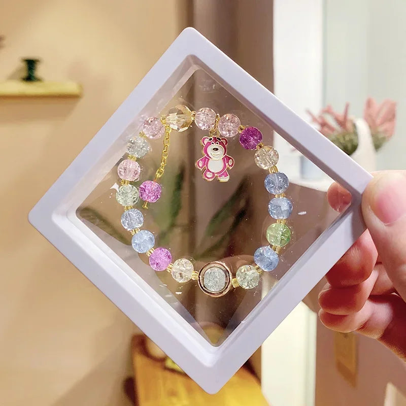 Kawaii Hello Kitty Beaded Bracelet Kuromi Cinnamoroll Lotso Colorful Cartoon Box Jewelry Girls Birthday Gift