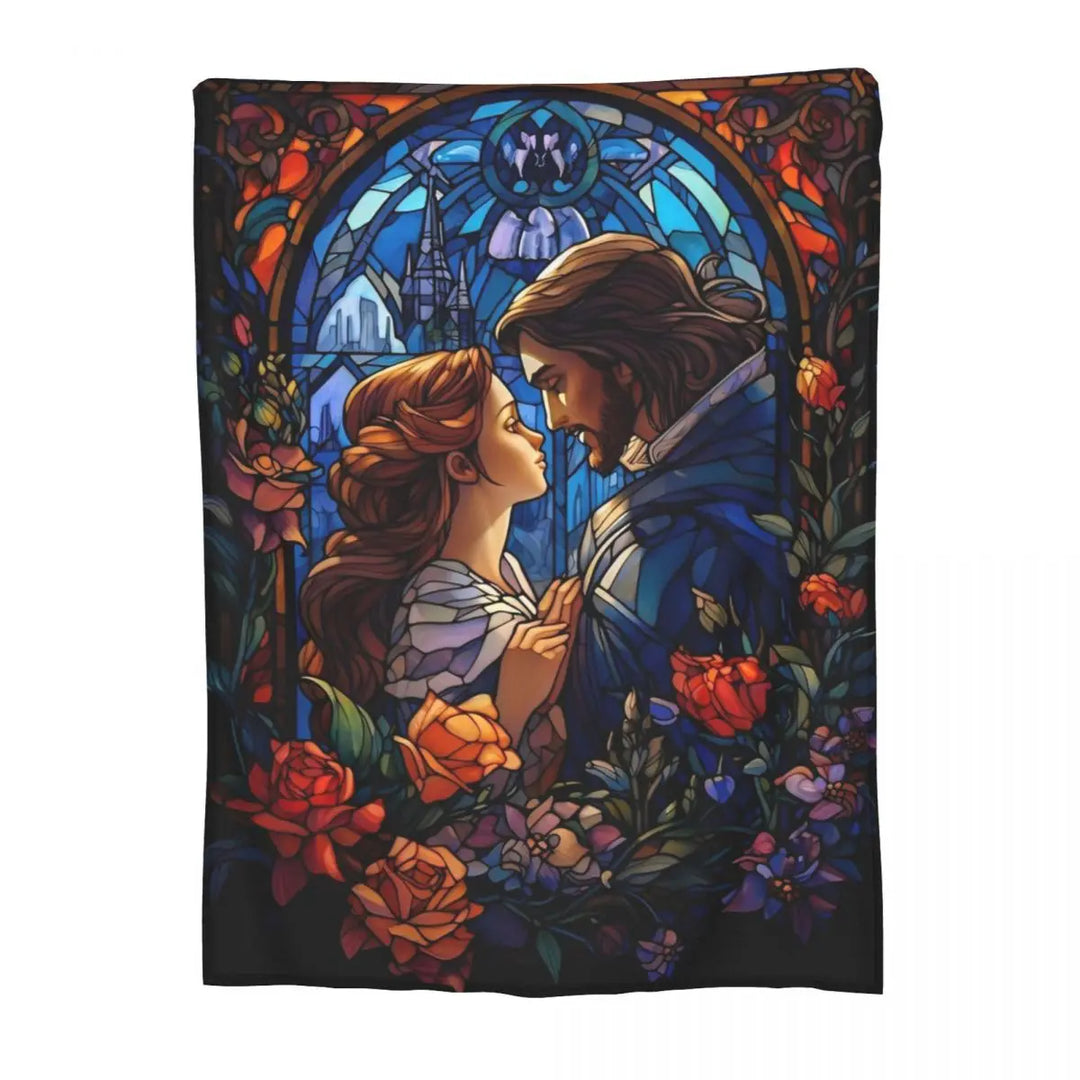 Beauty And The Beast Flannel Throw Blanket Cartoon Romantic Fantasy Blankets for Home Couch Ultra-Soft Bedroom Quilt