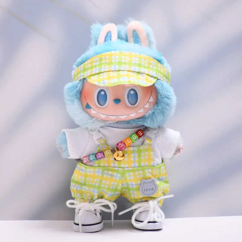 Rainbow Dopamine-Style Overall & Hat Set 15/17cm Plush Doll'S Clothes Labubu I II Idol Dolls Sitting Party Accessories Kids Gift