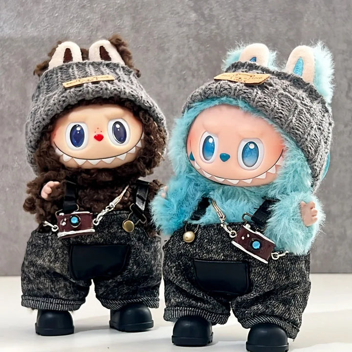 Clothes For Labubu Dolls 15/17Cm For LABUBU Sitting Party 1St 2Nd 3Rd Gen Ink-Black Overalls Set Apparel Accessories