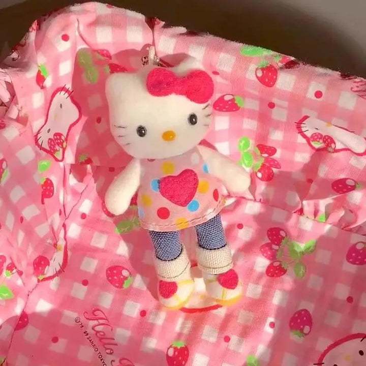 Sanrio Hello Kitty Plush Toys Kawaii Long Leg Jeans Kt Keychain Backpack Pendant Doll Girl Birthday Gift Peripheral Decoration