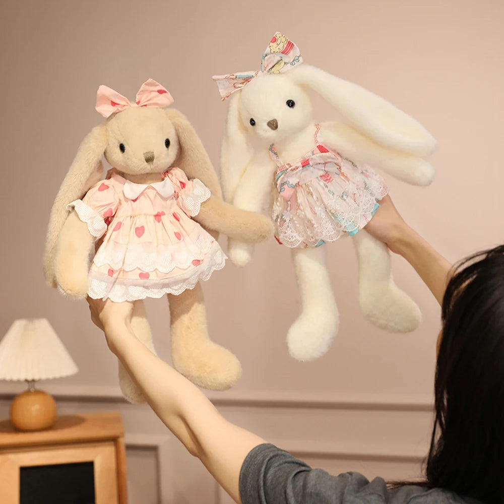 Garden Rabbit Plush Toys In Floral Dresses Princess Bunny Wearing Bows Kawaii Birthday Presents Christmas Gifts For Girl Friend