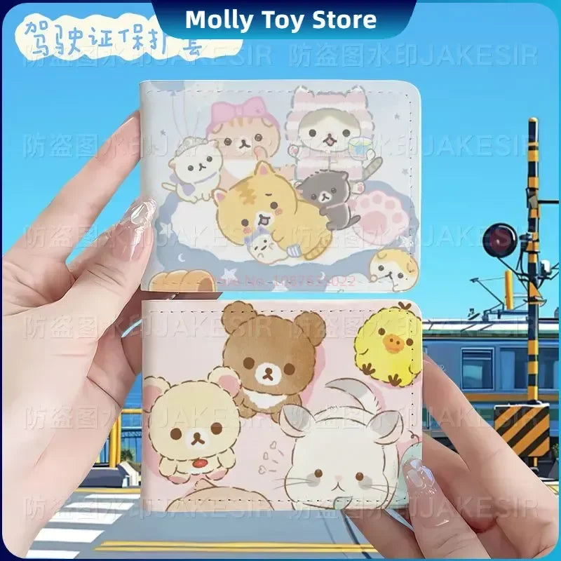 Kawaii Rilakkuma Driver'S License Protective Leather Cover Cartoon Cute Id Card Sleeve Anti Loss Wear-Resistant Girls Gifts